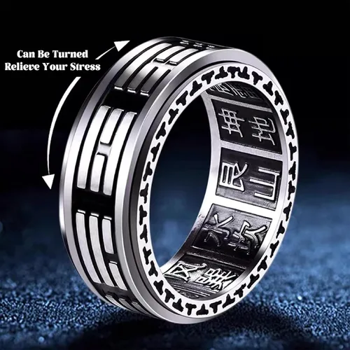 Vista 2 de HETICA Yin Yang Anillo Spinner Anillo de acero de titanio Feng Shui Anillo Atrae riqueza Vintage Kung Fu Tai Chi Anillo de alto pulido para hombres