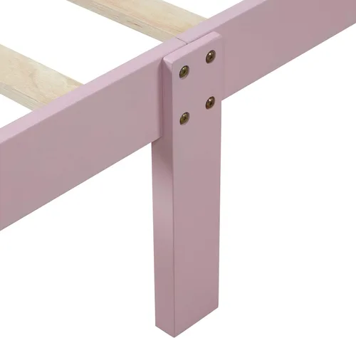 Vista 7 de Base de cama de plataforma de madera, base de cama individual, base de colchón con cabecera, estribo, soporte de listones de madera
