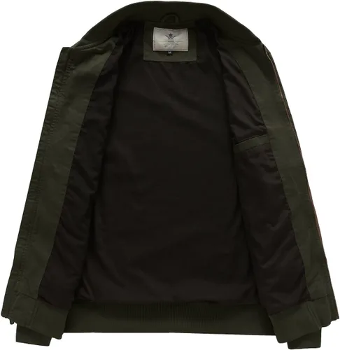 Vista 3 de WenVen Chaqueta bomber de algodón ligero para hombre, rompevientos militar casual