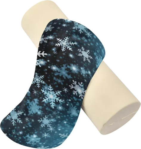 Vista 2 de White Snowflakes Blue Neck Pillow for Sleeping, Cervical Roll Memory Foam Pillows for Neck Pain Relief, Neck Support Round Pillows with Washable