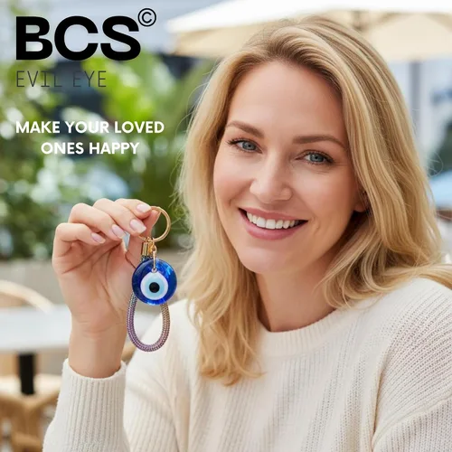 Vista 4 de BCS Evil Eye Keychain Bag Charm - Good Luck & Protection Amulet - Car Keyring Purse Accessories for Women
