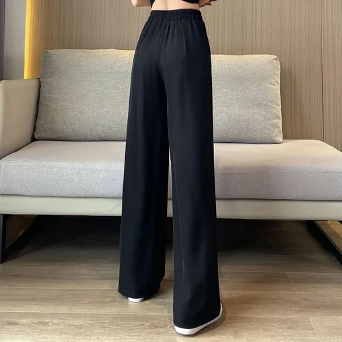 Vista 3 de Lroplie Wide Leg Pants for Women Summer Casual Solid Pant Leggings Pants Loose Elastic Waisted Suit Pants with Pockets