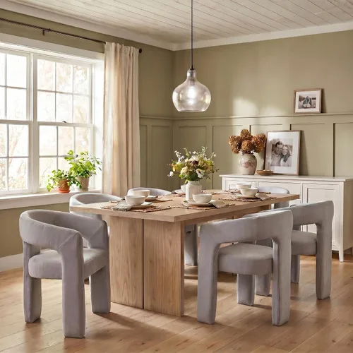 Vista 18 de Hyfirm Sillas de Comedor Modernas Tipo Barril Juego de 1, Cómoda Silla de Comedor de Acento Tapizada en Chenilla con Brazo para Cocina Sala de Estar
