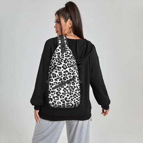 Vista 6 de Mochila cruzada para hombres y mujeres, bolsa de pecho, bolsa de hombro, una correa, mochila de viaje para senderismo, Leopardo de nieve, Mochilas