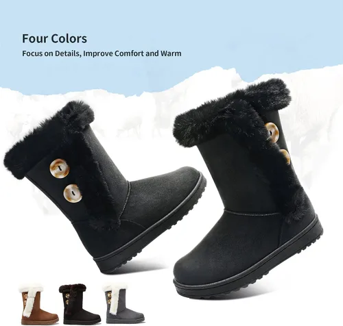 Vista 5 de Obtaom Botas de nieve de invierno para mujer, botas cortas de media pantorrilla, botas de moda de resina con botón de resina sintética para mujer