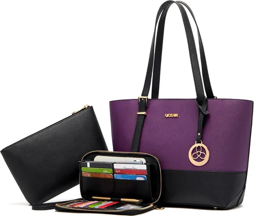 Vista 26 de Qiyuer - Juego de carteras y bolsos para mujer, bolso de trabajo, bolso de mano, bolso de hombro con asa superior, bolso con cartera a juego