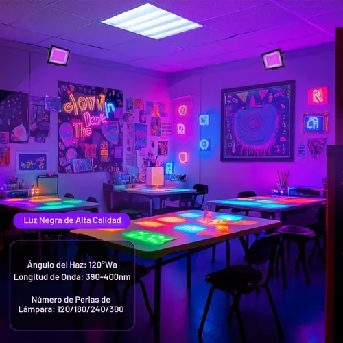 Vista 9 de Paquete de 2 Luces Negras LED de 40W IP66 Impermeables, Luz Negra con Enchufe e Interruptor, Reflector para Fiesta Fluorescente, Decoración