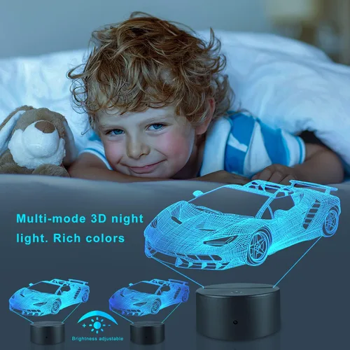 Vista 2 de FlyonSea Regalos de autos de carreras, lámpara de automóvil, suministros de fiesta, 7 colores cambiantes, luz nocturna con control táctil y remoto