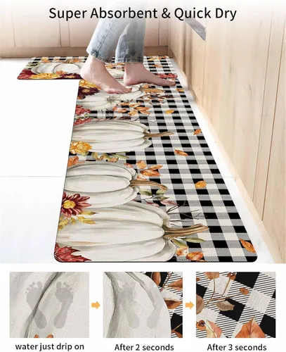 Vista 4 de Tapete de baño con diseño de calabaza a cuadros para bañera, antideslizante, de secado rápido y absorbente, de tierra de diatomeas, para fregadero