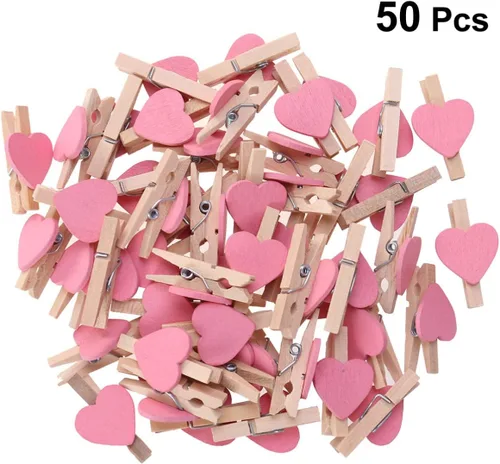 Vista 4 de NUOBESTY 50pcs mini pinzas de madera con corazones para boda, decoración del día de San Valentín