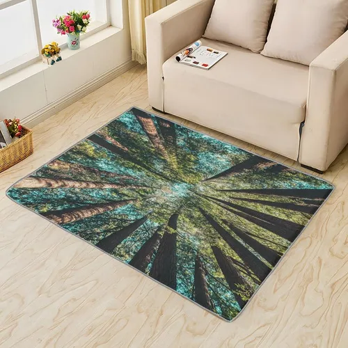 Vista 4 de Alfombras de bosque para dormitorio, sala de estar, techo de árbol, alfombra de 4 x 5 pies, lavable, antideslizante, suave, alfombra de pelo bajo