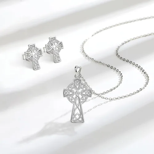 Vista 8 de INFUSEU Joyería irlandesa de plata esterlina, collar de nudo de bruja celta Claddagh para mujeres, adolescentes y niñas