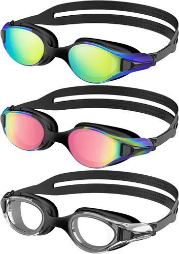 Vista 11 de NSSIW Gafas de natación para adultos: gafas de piscina para hombres y mujeres con protección UV400 antivaho sin fugas, paquete de 3