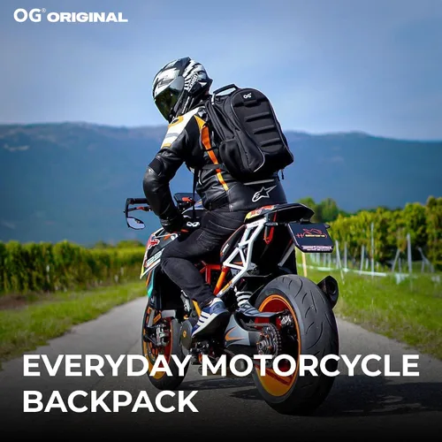 Vista 2 de OG Original CityRunner Mochila para motocicleta, impermeable, expandible, 30-35L, bolsa para casco de motocicleta, correa para casco, gran