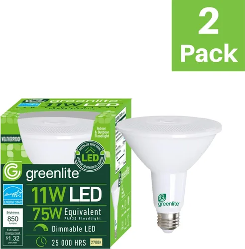 Vista 2 de Greenlite Bombilla LED PAR30 de cuello largo regulable, 11 W (equivalente a 75 W), 850 lúmenes, 2700 K blanco suave, interior/exterior, resistente a
