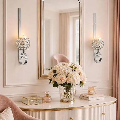 Vista 5 de Crystal Candle Sconces for Wall Metal Candle Holders for Wall Home Décor