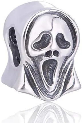 Vista 6 de Dije de fantasma de Halloween de plata de ley 925 con cuentas de esqueleto para pulsera original