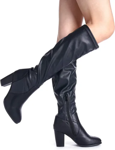 Vista 5 de DREAM PAIRS - Botas altas de tacón grueso para mujer, largo por encima de la rodilla