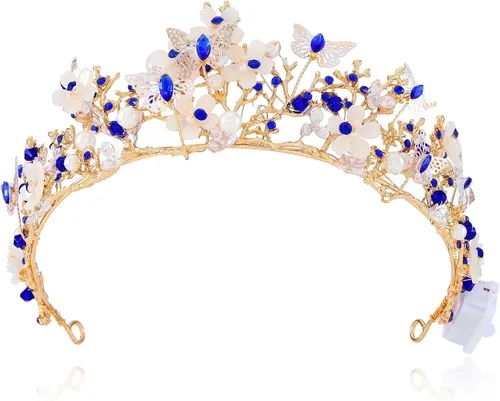 Vista 8 de Brishow Tocado de quinceañera con coronas de reina y mariposas doradas para mujer