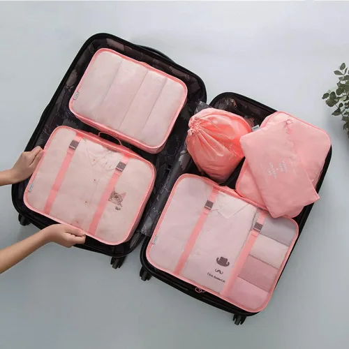 Vista 5 de Fxkoolr Juego de 6 cubos de embalaje, organizadores de equipaje para viajes (rosa)