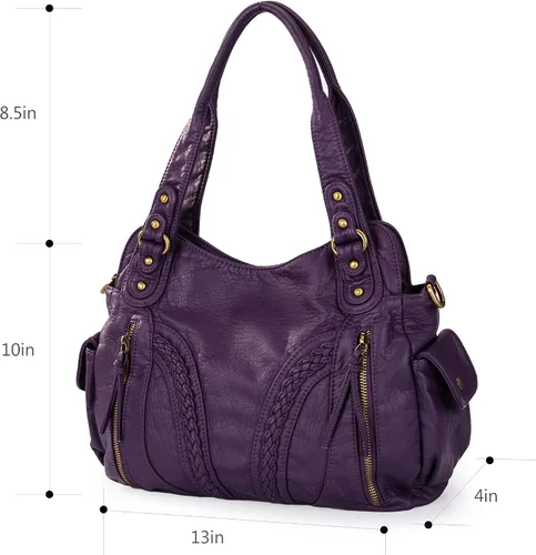 Vista 6 de Montana West Bolsos Hobo de cuero lavado para mujer, bolsos espaciosos con correa cruzada