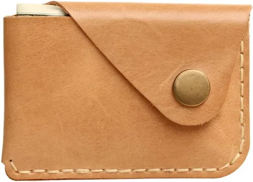 Vista 2 de Handmade cowhide card holder ultra-thin mini portable front pocket card case (Light yellow)