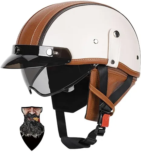 Vista 16 de Cascos Moto Retro Jet Vintage Medio, DOT Homologado Visera Retráctil PC y Hebilla Rápida, Desmontable para Hombre Mujer Adultos, Scooter Crucero