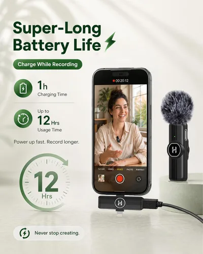 Vista 3 de Micrófono de solapa inalámbrico USB C Mini para iPhone 15 16, dispositivos iOS y Android, micrófono de solapa con reducción de ruido para grabación