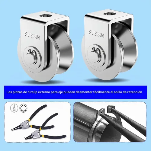 Vista 5 de Paquete de 2 ruedas de polea de acero inoxidable con ranura en U de 2", rueda de rodamiento de servicio pesado con riel para puerta corredera