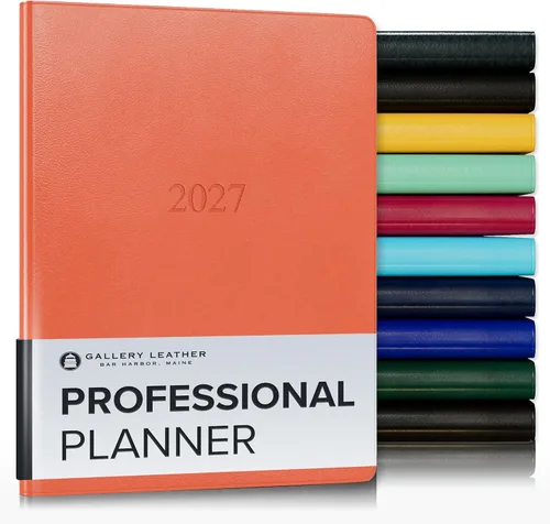 Vista 14 de Gallery Leather Professional Weekly Monthly Planner 2027, Elegantly Bound Calendar Planner and Notebook with Stylish Gold-Gilded Page Edges, 12