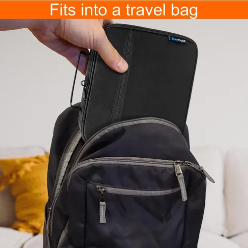 Vista 7 de Organizador de botellas de píldoras de viaje mediano, bolsa de medicina delgada, portador para medicamentos y suministros médicos - negro