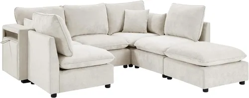 Vista 8 de JIVOIT Sofá modular modular de 93.7 pulgadas con otomana móvil, moderno en forma de U, sofá cama en forma de L con reposabrazos de almacenamiento