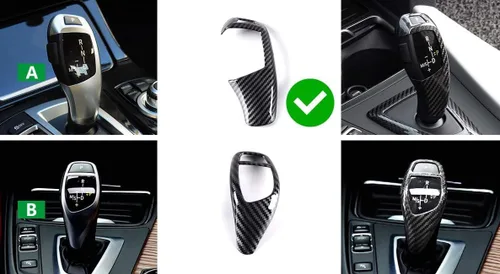 Vista 2 de iJDMTOY Cubierta de Decoración de Palanca de Cambios con Patrón de Fibra de Carbono Negro Brillante Compatible con BMW Fxx Serie 2 3 4 5 7 X3 X4 X5
