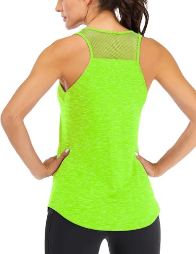 Vista 18 de Fihapyli ICTIVE - Camiseta sin mangas de entrenamiento para mujer, de malla transpirable, espalda cruzada, sin espalda, para correr Albaricoque