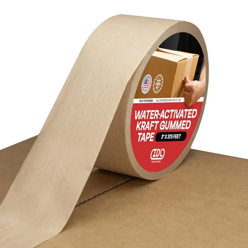 Vista 9 de IDL Packaging Cinta engomada Kraft activada por agua de 2.83" x 450', 30lb