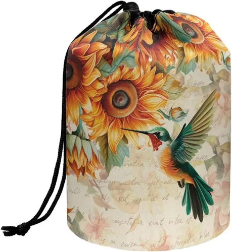 Vista 25 de Poceacles Bolsas de maquillaje con cordón para mujer, bolsa de cosméticos de viaje, multifuncional, bolsa de almacenamiento, Margarita azul