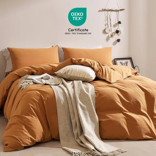 Vista 3 de JELLYMONI Funda de edredón tamaño individual, funda de edredón 100% algodón lavado con textura similar al lino, ropa de cama transpirable y suave