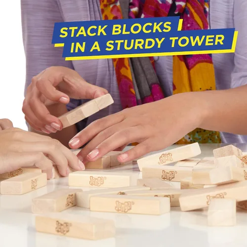 Vista 13 de Hasbro Gaming Jenga Game El juego original de bloques de madera con bloques de madera auténtica Torre apilable A partir de 6 años 1 o más