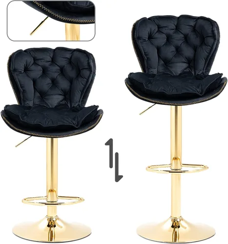 Vista 4 de Deolme Taburetes de bar giratorios de terciopelo negro, juego de 2 sillas de bar modernas ajustables de altura de mostrador, taburetes de bar