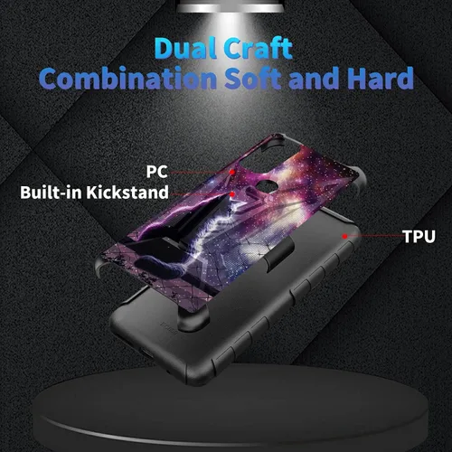 Vista 51 de Funda para AT&T Maestro Max 2021/Cricket Ovation 2 con protector de pantalla de vidrio templado, funda resistente con función atril integrada