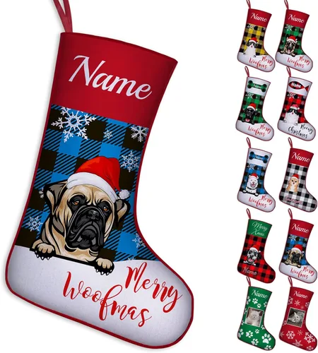 Vista 27 de Calcetines de Navidad personalizados para perros y gatos, 42 patrones de perros y mascotas, calcetines de Navidad personalizados con nombres, adorno