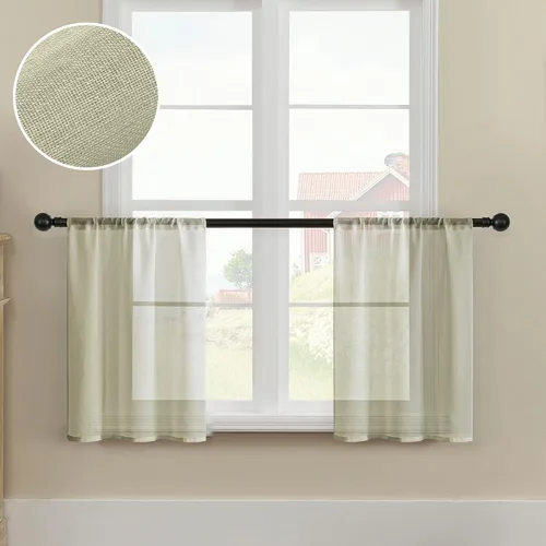 Vista 19 de MRTREES Cortinas transparentes de Aqua Blue, para cocina, de 36 pulgadas de longitud, cortinas transparentes de gasa con filtro de luz, cortinas