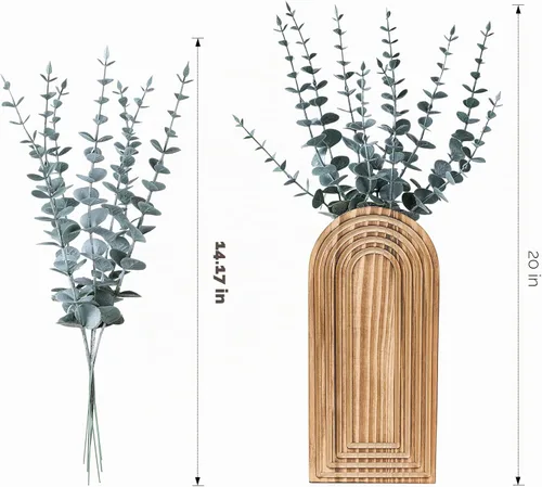 Vista 3 de DREAMLOOM Paquete de 2 jarrones de pared de madera con plantas artificiales de eucalipto, macetas para colgar en la pared, estilo bohemio y moderno