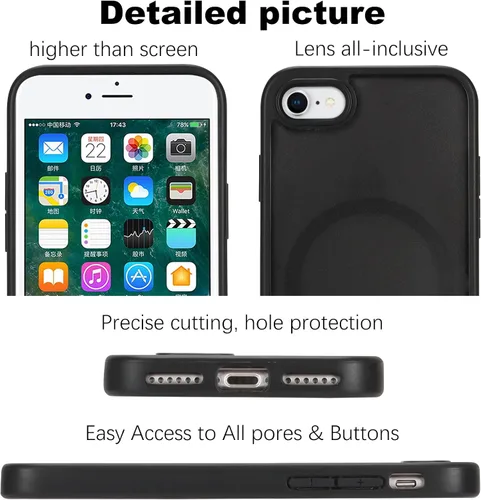 Vista 4 de Funda magnética para iPhone SE 2020/2nd/2022/3rd y iPhone 7/8, protección contra caídas de grado militar, delgada, translúcida mate, a prueba