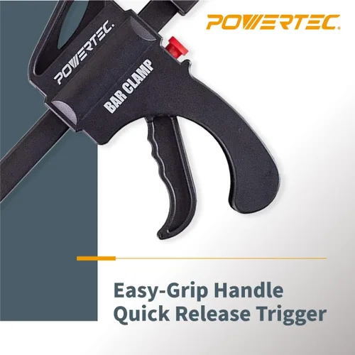 Vista 3 de POWERTEC Abrazaderas de barra de 6 pulgadas, paquete de 4 abrazaderas de gatillo para carpintería, abrazadera de agarre rápido de trinquete con una