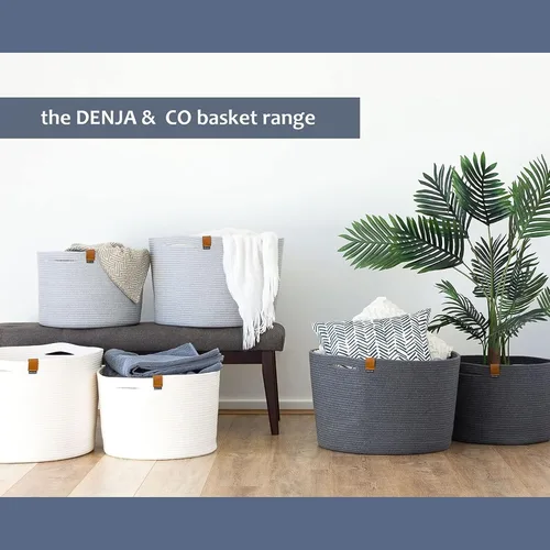Vista 7 de DENJA & CO Cesta de manta extragrande para sala de estar, cestas tejidas decorativas para almacenamiento, cestas grandes de cuerda de algodón