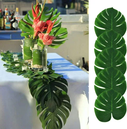 Vista 2 de TITA-DONG 12 manteles individuales de hojas de Monstera, decoraciones de fiesta tropical, hojas de palma para el domingo de Ramos, bandera de mesa