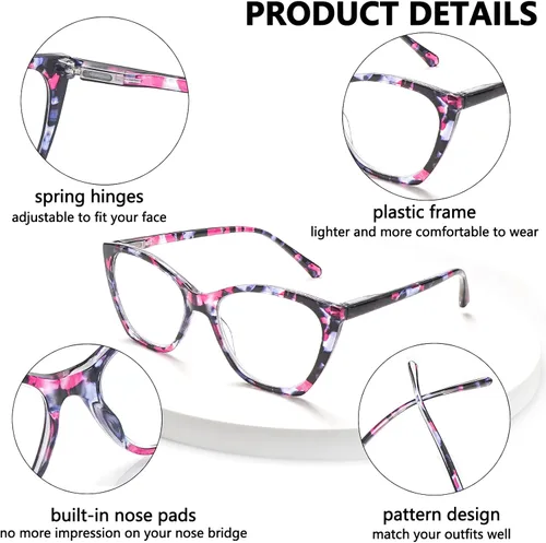 Vista 4 de Gafas de lectura para mujer, antideslumbrantes, con bloqueo de luz azul, lentes de moda para mujer, lentes de bisagra de resorte