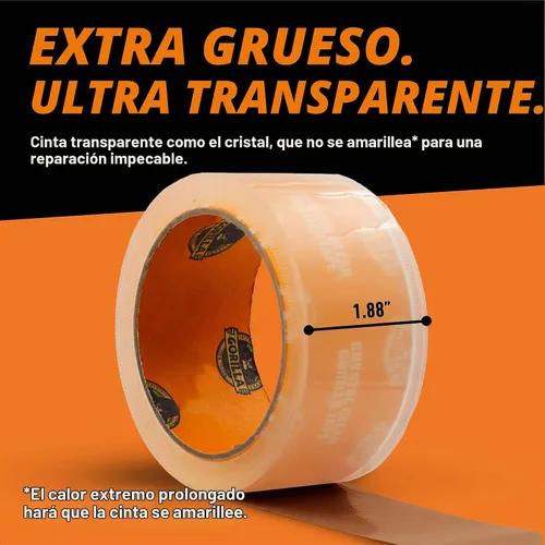 Vista 6 de Gorilla Cinta transparente, 1.88 pulgadas x 18 yardas (paquete de 2) - Resistente a la intemperie para proyectos y reparaciones en interiores