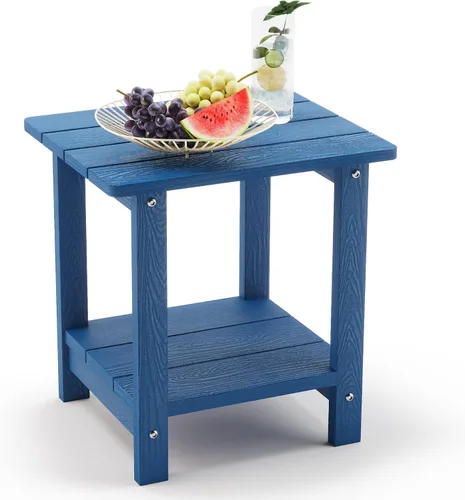 Vista 11 de LUE BONA - Mesa auxiliar de exterior Adirondack, mesa auxiliar de patio de 2 niveles Aruba Blue HDPS, mesa auxiliar resistente a la intemperie, mesa